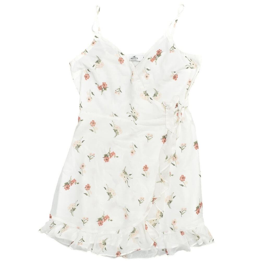 NEW Hollister White Floral V Neck Wrap Dress M Sleeveless Knee-Length